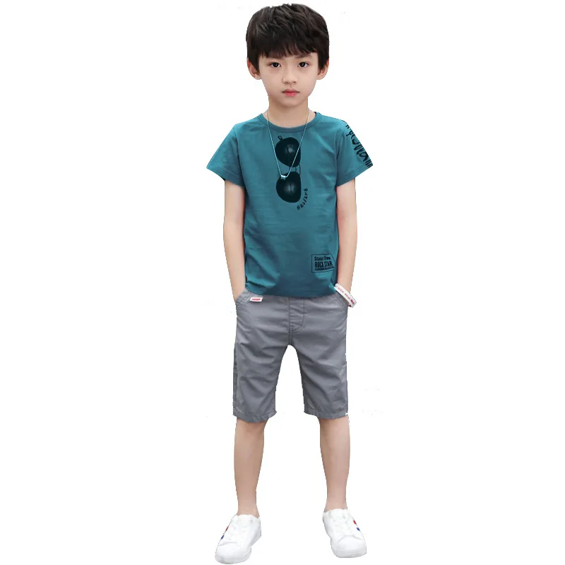 

2021 Summer Leisure Sports Boys Clothes Letter O-neck Printed Short-sleeved T-shirt Loose Straps Shorts Children's Sets