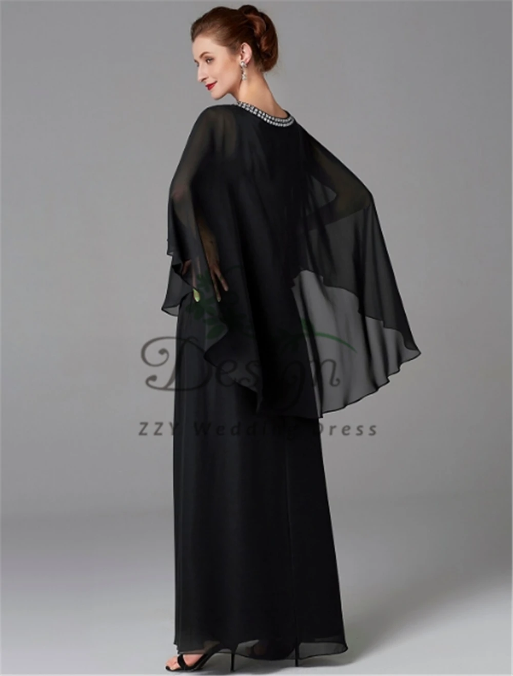 

Black Chiffon Women's Dresses Vestidos De Fiesta De Noche A-line Crystals Beading Custom-Made Full-Length Of The Bride Dresses
