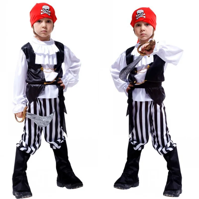 Мальчики Хэллоуин череп Пиратские костюмы Дети Пираты Карибского моря косплей