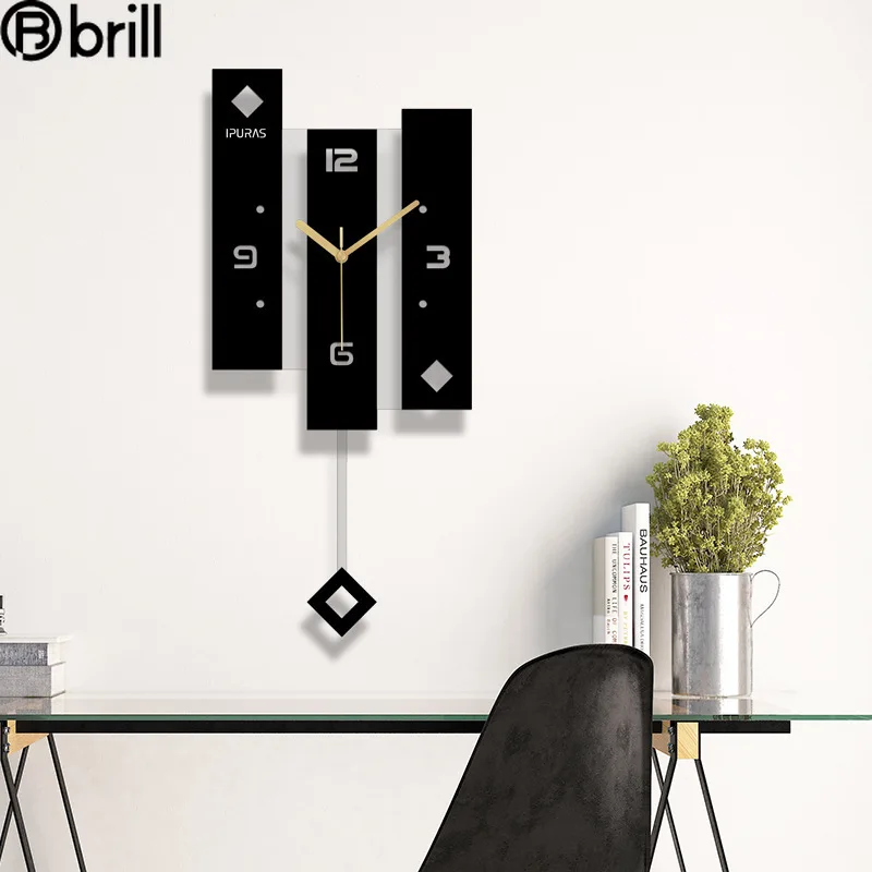 

Creative Acrylic Swing Wall Clock Modern Black Pendulum Clocks Wall Home Decor Silent Living Room Pendule Horloge Murale Brief