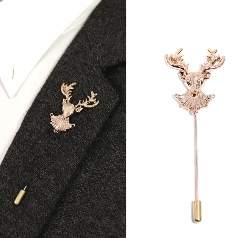 Золотая заколка бутоньерка для лацканов с головой оленя металлическая животными