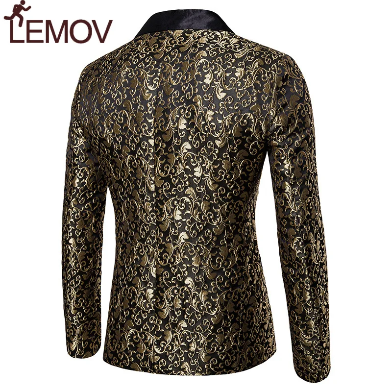 Золотой жаккард бронзирующий цветочный Мужской Блейзер 2018 новый мужской