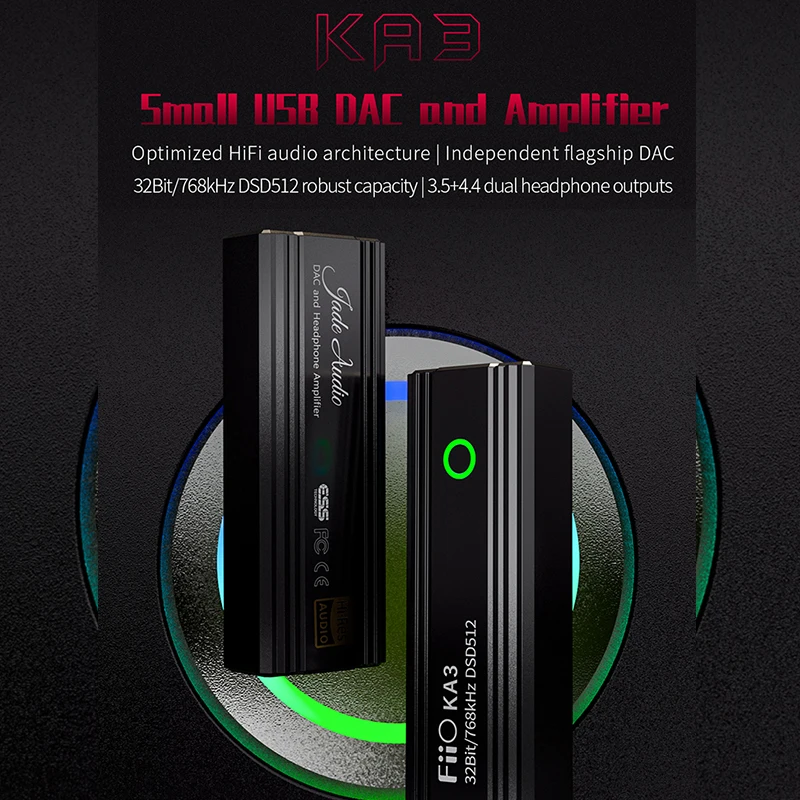 Аудио кабель FiiO JadeAudio KA3 ES9038Q2M чип USB DAC AMP адаптер Type-C на выход 3 5/4 4 мм PCM 32 бит/768 кГц