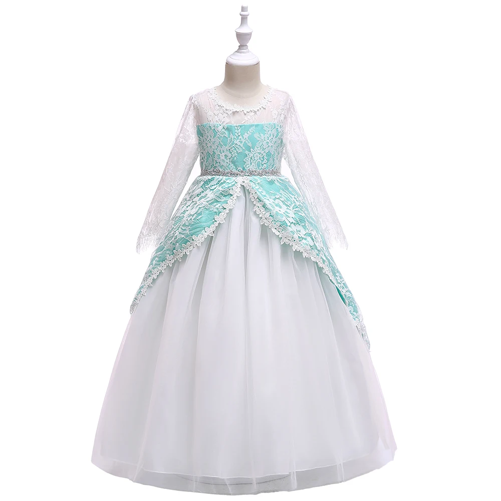 Green Petit Camelia/платье для свадебной вечеринки; платье принцессы с длинными рукавами для девочек; Детские платья-пачки с бантом для девочек; От 4 до 9 лет - Цвет: Green