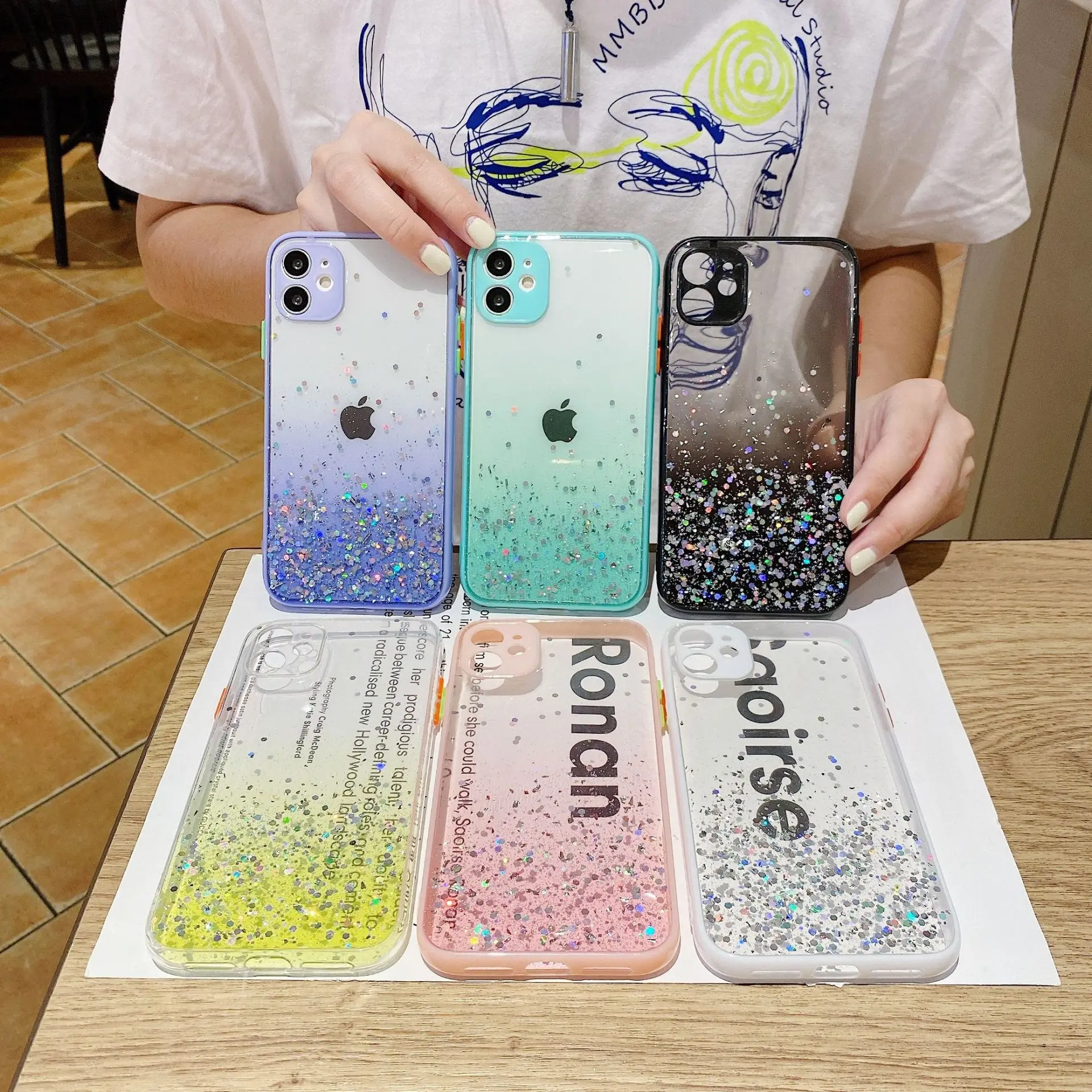 

Clear Glitter Phone Case For iPhone 13 12 Pro 11 Pro Max XS Max XR X 7 8 Plus 12Mini SE 2020 Cute Gradient Rainbow Sequins Coque