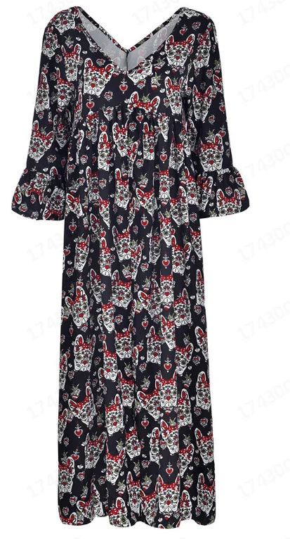 

Women's Ruffle Print Long Sleeve Dress Women Elegant V-Neck Slim Sexy Long Dress