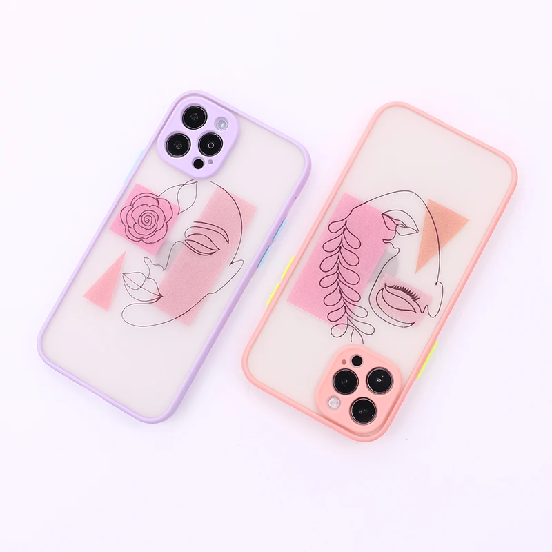 

Abstract Creative Face Camera Lend Protection Phone Case For iPhone 11 12 Pro Max XR XS X 8 7 Plus Matte Shockproof Back Coque