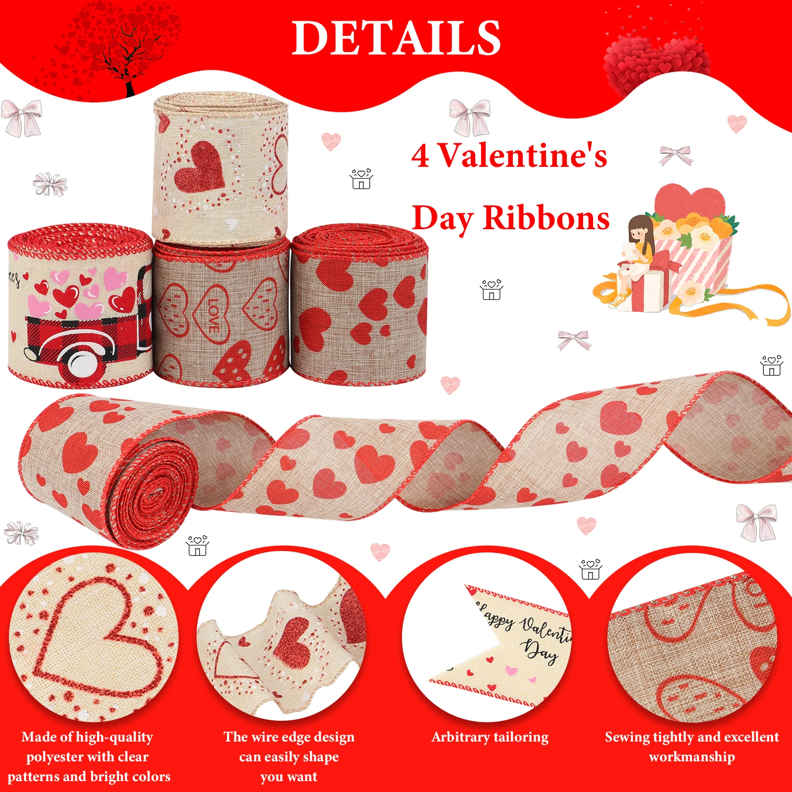 

Лента для Дня Святого Валентина, 4 рулона