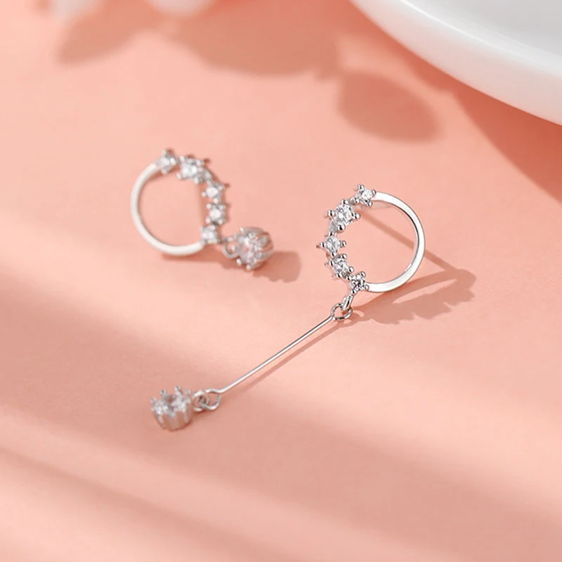 

Trendy Simple 925 sterling silver Zircon Star Moon Asymmetrical Tassel Earrings For Women Statement Brincos Jewelry