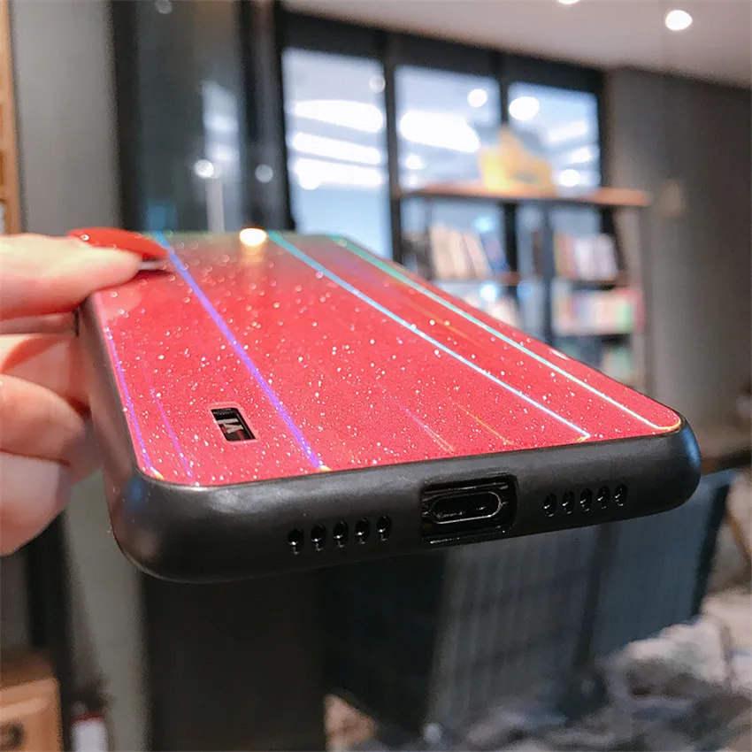 Чехол с лазерным градиентом и блестками для Xiao mi Red mi K20 Pro mi CC9 жесткая защитная задняя крышка из закаленного стекла для Red mi note 7 7A NOTE 8