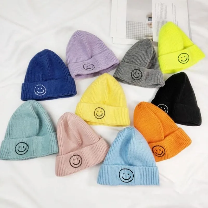

Мультяшная улыбка с вышивкой, детская шапка, цветные зимние детские вязаные шапки для мальчиков и девочек, детские теплые шапки, детские шап...