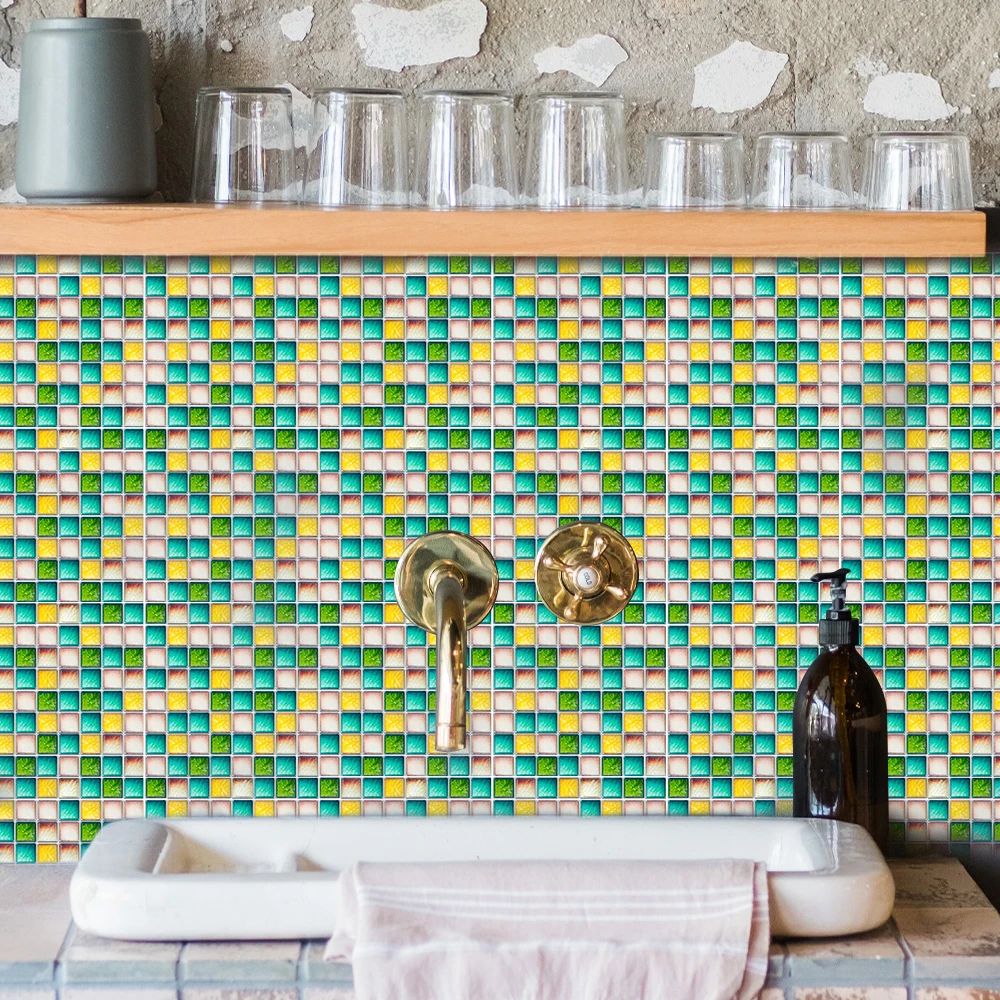 

DIY waterproof sticker mosaic square bathroom 3d sticker kitchen creative self-adhesive handmade wall sticker