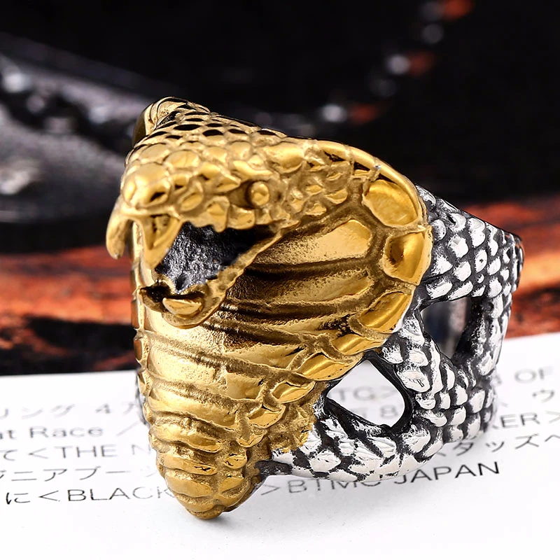 BEIER Cool Cobra Snake For Man 316L Stainless Steel Men's Unique Punk Ring Factory Wholesale Price Animal Jewerly BR8-086