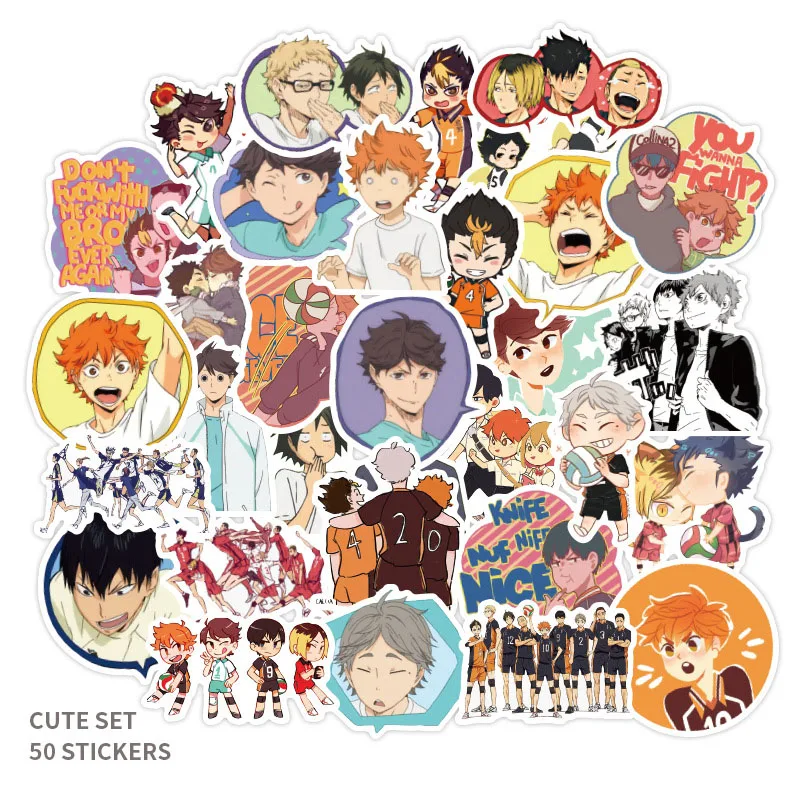 50 шт. стикеры Haikyuu s Японские Аниме для скейтборда ноутбука компьютера чемодана