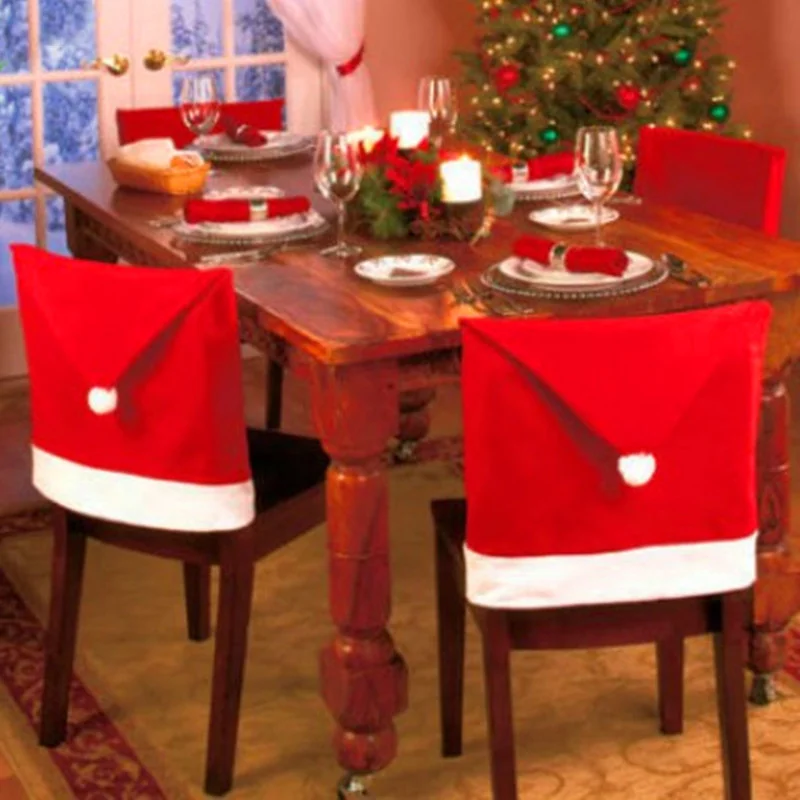 

50×65cm Christmas Dining Chair Covers Case Xmas High Back Slipcovers Home Banquet Decoration Christmas Removable Seat Cover