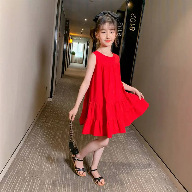 

Baby Girls Sleeveless Princess Dresses Summer Kids Solid Color Splicing Dress Girl Vest Dress Vestido Child Clothing 2-12 Years