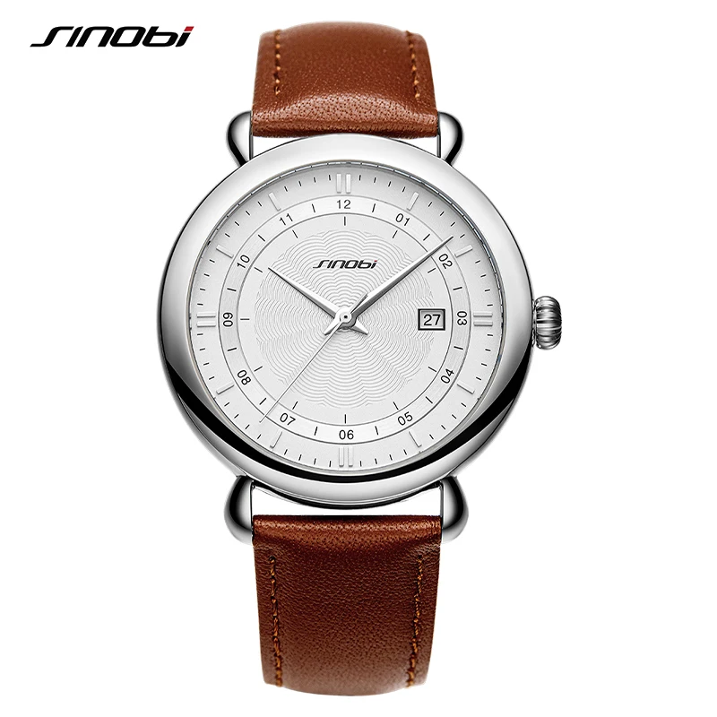 

Sinobi New Luxury Men's Genuine Leather Watches Ultra-thin 100% Stainless Steel Quartz Wristwatch Male Sports Clock montre homme