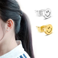 simple gold color stainless steel stud earrings for women wholesale smiley korean earrings men jewelry gift 2020 new style