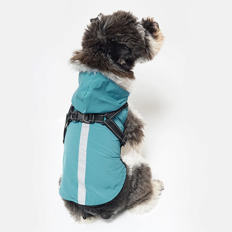 

Pet Dog Raincoat Waterproof Hooded Jacket Poncho Reflective Tape With Traction Port Outdoor Puppy Clothing Supplies