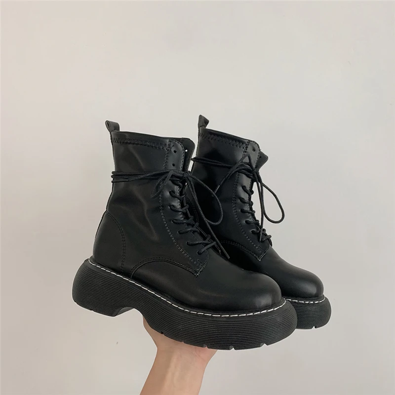 

Lady Boots Boots-Women Autumn Shoes Lace Up Round Toe Winter Footwear Low 2021 Lolita Ankle Rock Rubber Solid Cross-tied Hoof He