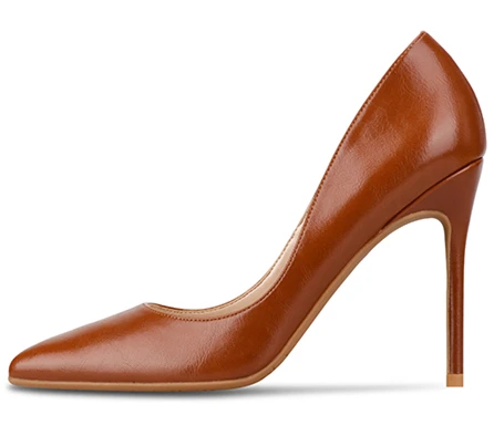 brown 10cm heel Брендовая обувь; женские туфли-лодочки на высоком каблуке; женские туфли на шпильке; черные свадебные туфли из искусственной кожи на высоком каблуке 10 см; B-0051 - Цвет: brown 10cm heel