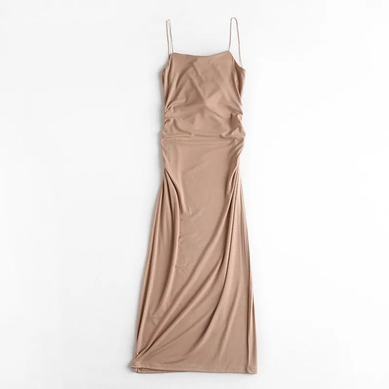 

Summer new style elegant back cross solid color long suspender dress women, stretch tight sexy nightclub halter dress women