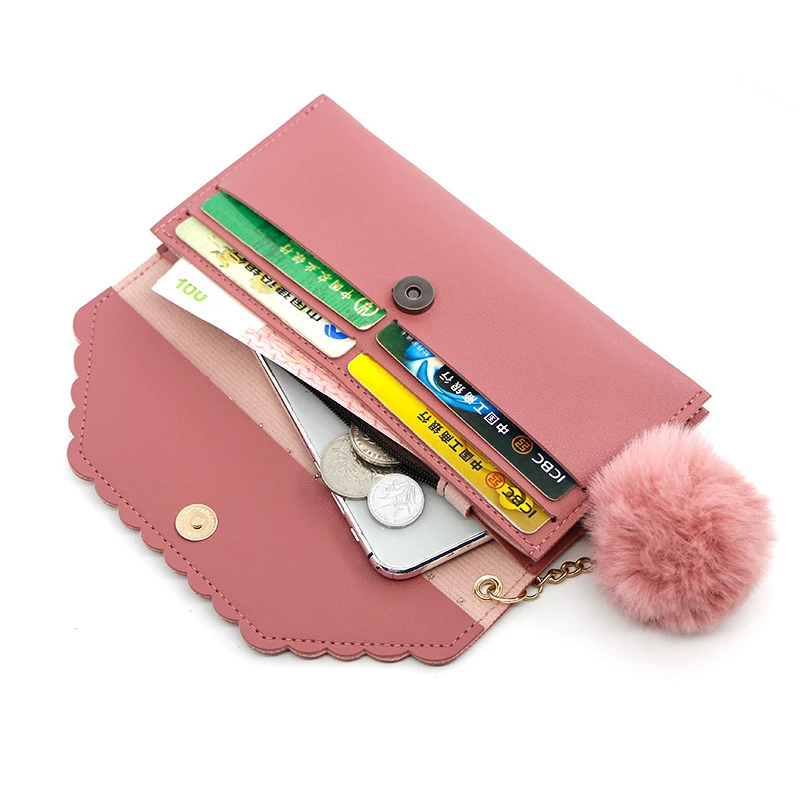 

Women's Wallet Retro Rivet Hasp Long Female Hairball Decoration Pu Leather Coin Purses Women's Clutch Bag Card Holder Phone Bag
