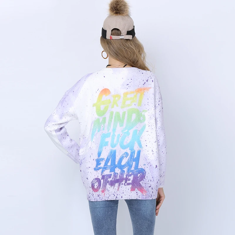 Women's Pullovers Sweater Oversized Letter Print O Neck Loose Knitted Sweaters Womens Clothes Tops Sueter Mujer Invierno | Женская