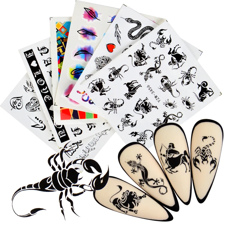 Наклейки для татуировок на тело наклейки ногтей змея дракон Бабочка Черный