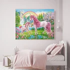Цвет живопись животного Розовый Единорог живопись на холсте с изображением лошади печати плакатов и принтами для всей семьи детская спальня украшения