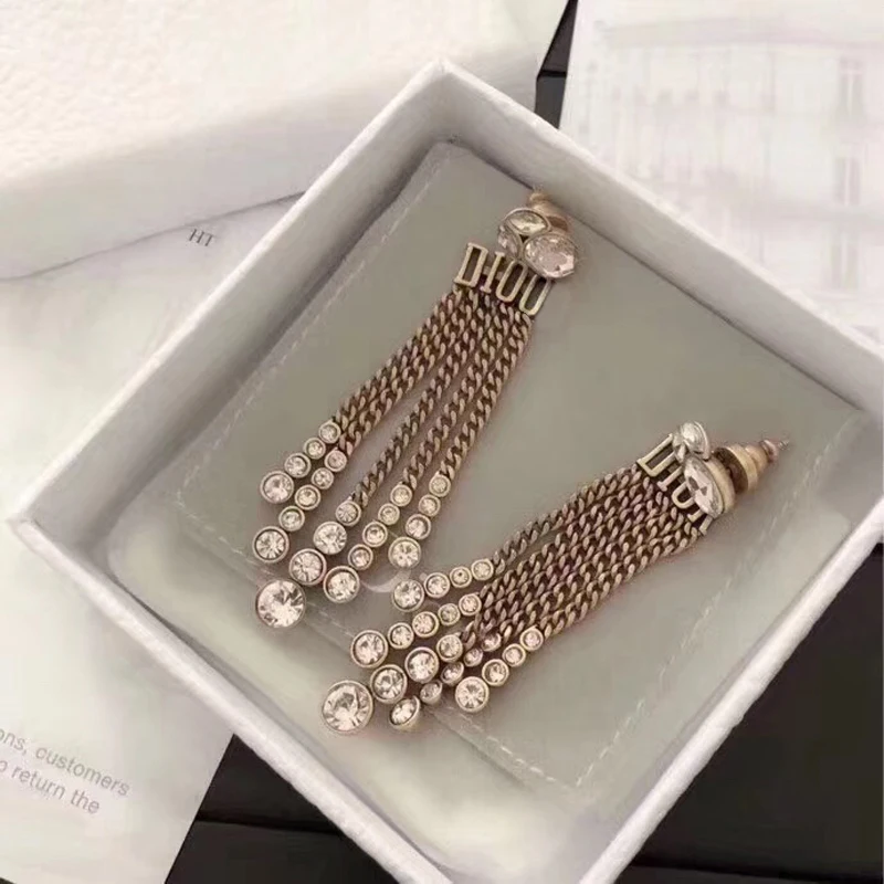 

C1676 Tassel inlaid A zircon classic letter earrings with individual multi-layer long eardrop women's statement free of postage