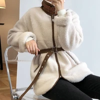 fashion womens jacket lamb wool coat retro grain fleece splicing one piece of fur loose thicken and warm coat with lapel