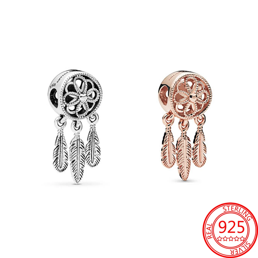 

Чистого серебра 925 пробы Серебряное романтическое в стиле «Ловец снов»; Угол перо Tassle Подвески Бусины, соответственные Пандоре обаятельные ...