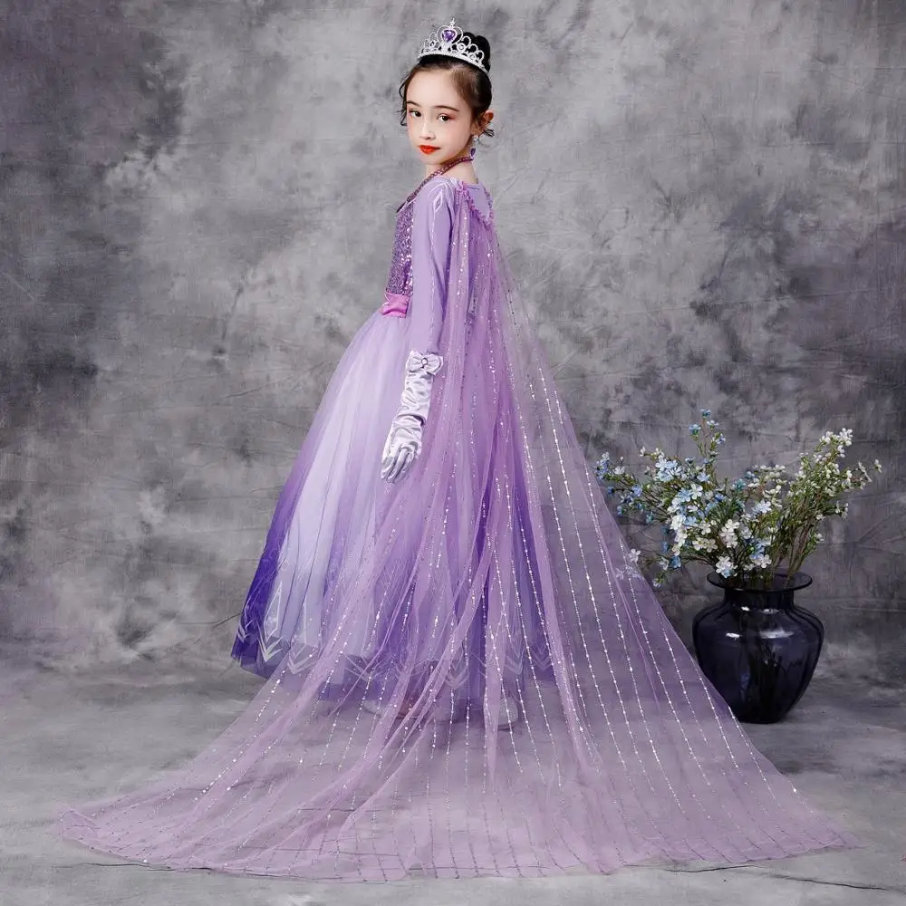 Frozen Elsa Dress Snow Queen 2 Girls Princess Purple Long Sleeve Christmas Carnival Kids Cosplay Costume Wedding | Тематическая