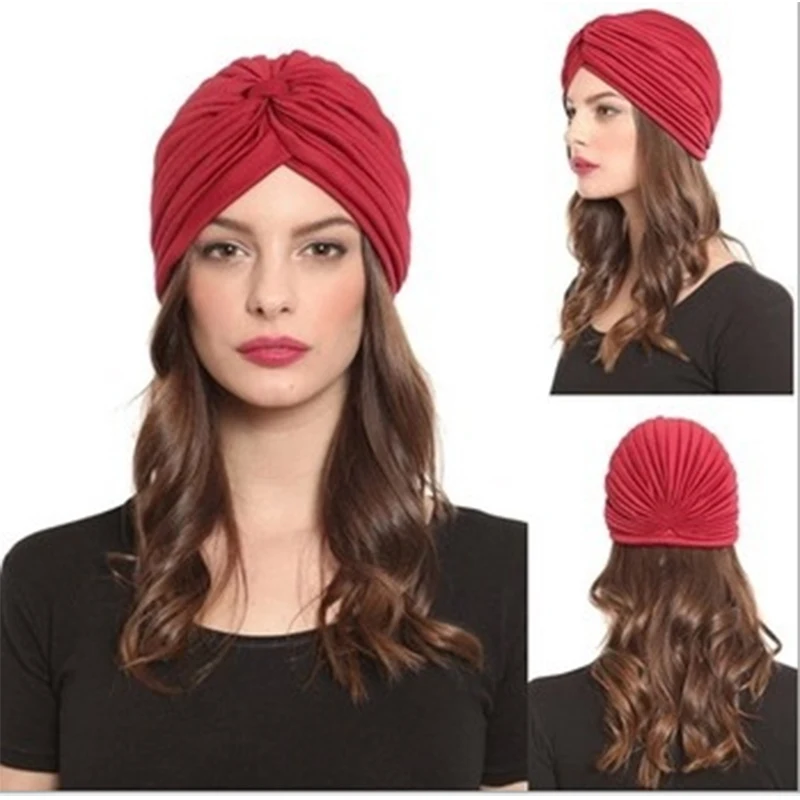 Женская шапка-тюрбан, эластичная мусульманская шапка с узлом, головной убор, индийская шапка для женщин, головной платок, женская зимняя шап...