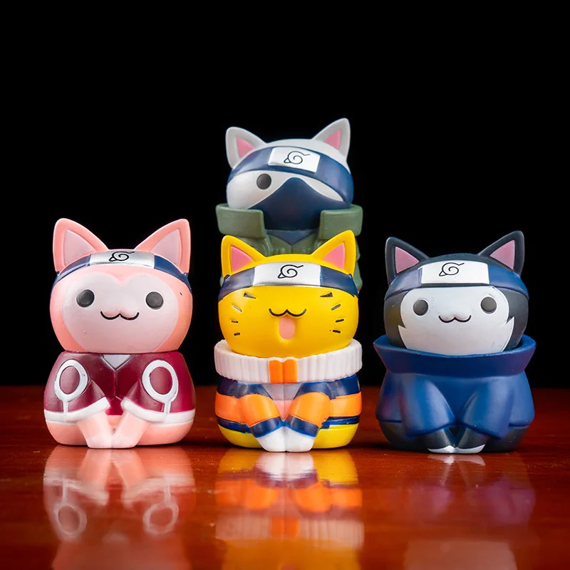 

8PCS/Set Anime Cat NARUTO Figures PVC Q Version Doll Gaara Kakashi Action Figure Room Decoration Cartoon Kawaii Boy Toy Kid Gift