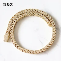dz new 8mm heavy franco cuban link chain spring buckle necklace iced out cz stones with solid back for men hip hop jewelry