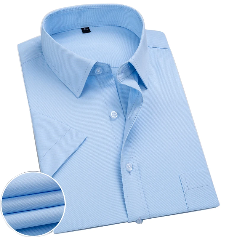 

Aoliwen brand High quality men short sleeve business casual all match pure pink blue white shirt men social Comfortable shirt