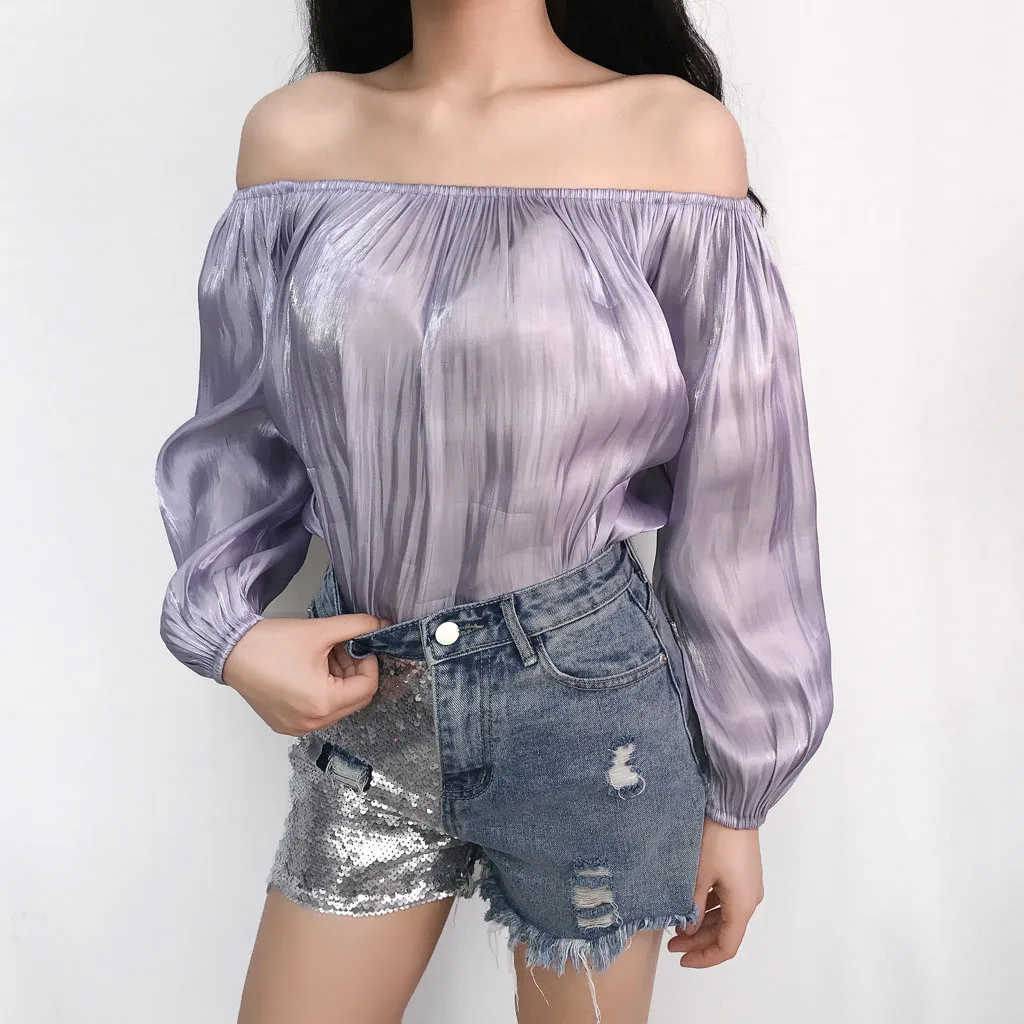 Женские блузки сексуальные с открытыми плечами длинным рукавом топ 2019 осень
