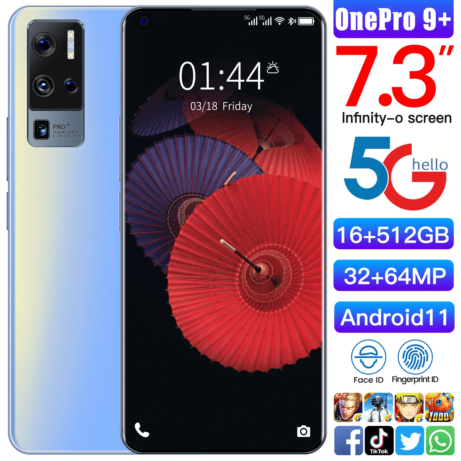 OnePro 9 + 7 3 глобальная версия смартфонов полный Экран 16G 512 ГБ Deca Core размер экрана