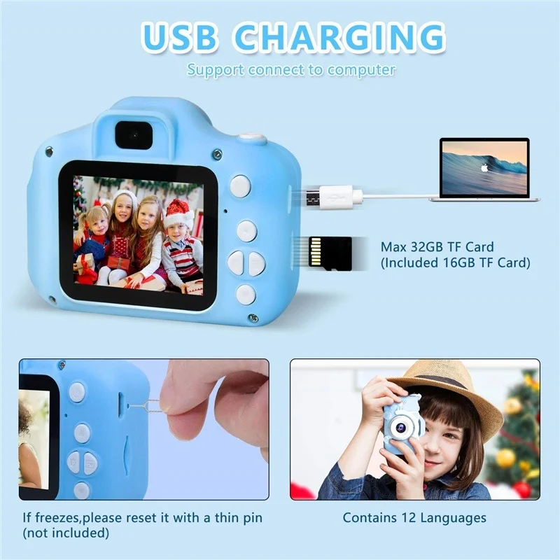 

Mini Children's Camera 2.0 Inch Cute Cat HD Digital Camera Education Toys Boys Girls Best Birthday Christmas Gift for Kids