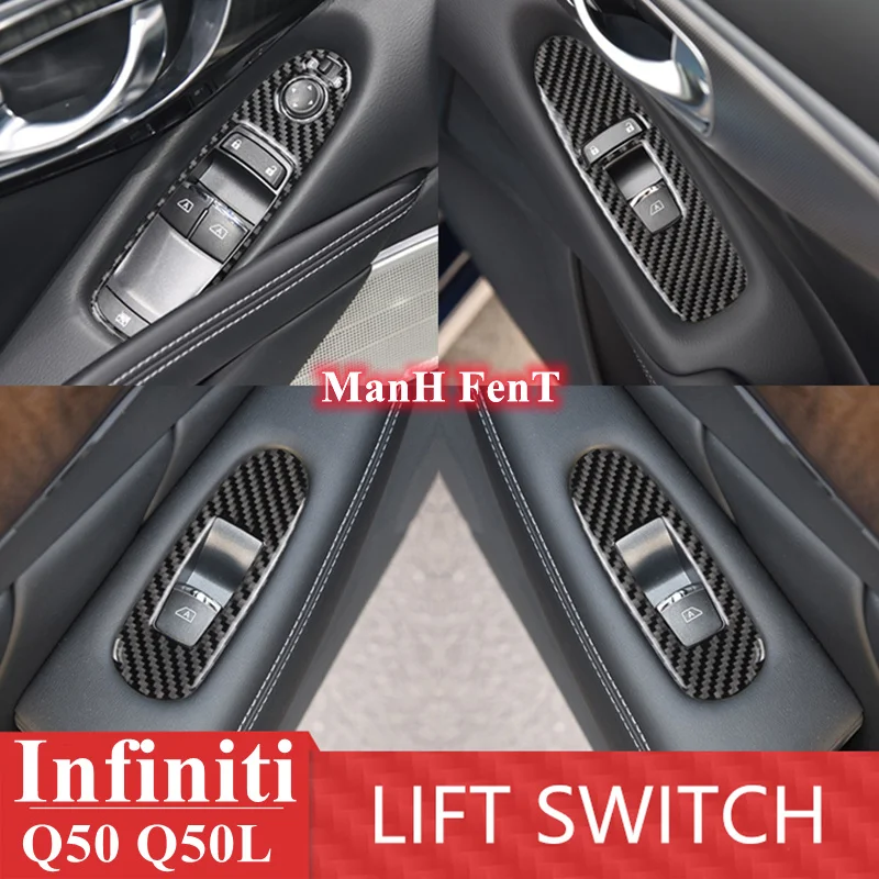 

For Infiniti Q50 Q60 Front Rear Back Window Control Panel Lift Switch Carbon Fiber Decoration Sticker Car Interior Accessories