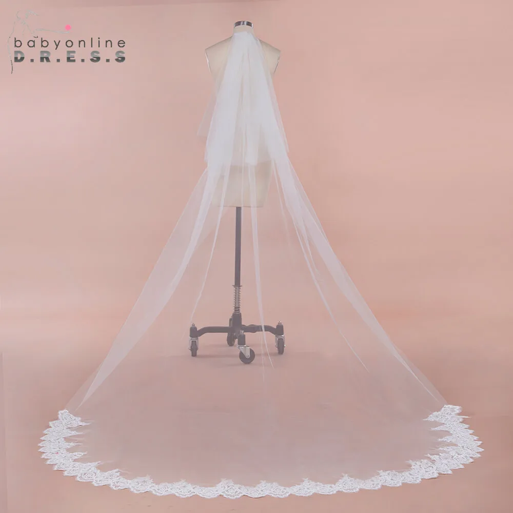 Вуаль для свадьбы 3M с блестками кружевным краем собора Длинная свадебная вуаль