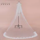 Вуаль для свадьбы, 3M, с блестками, с кружевным краем, для собора, Длинная свадебная вуаль с гребнем, два слоя, покрытая лицом, тюль, Фата для невесты, Veu de Noiva