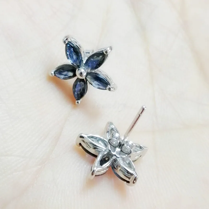 Серьги-гвоздики из натурального сапфира в цветочном стиле 0.2ct * 10 шт драгоценный