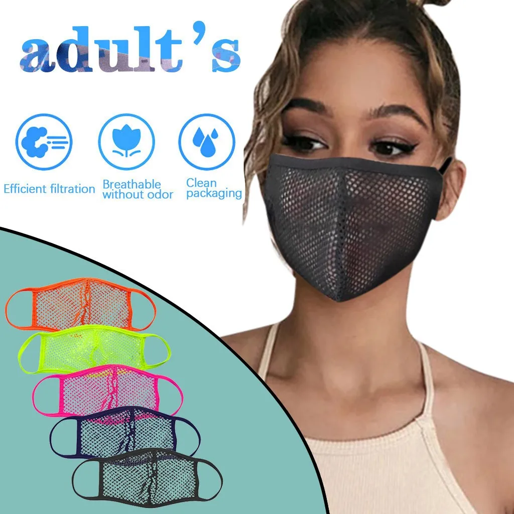

Adult Mesh Hollow Face Mask Transparent Washable Proof Protect Face Mouth Cover Outdoor Protection Masks Earloop Bandage Masque