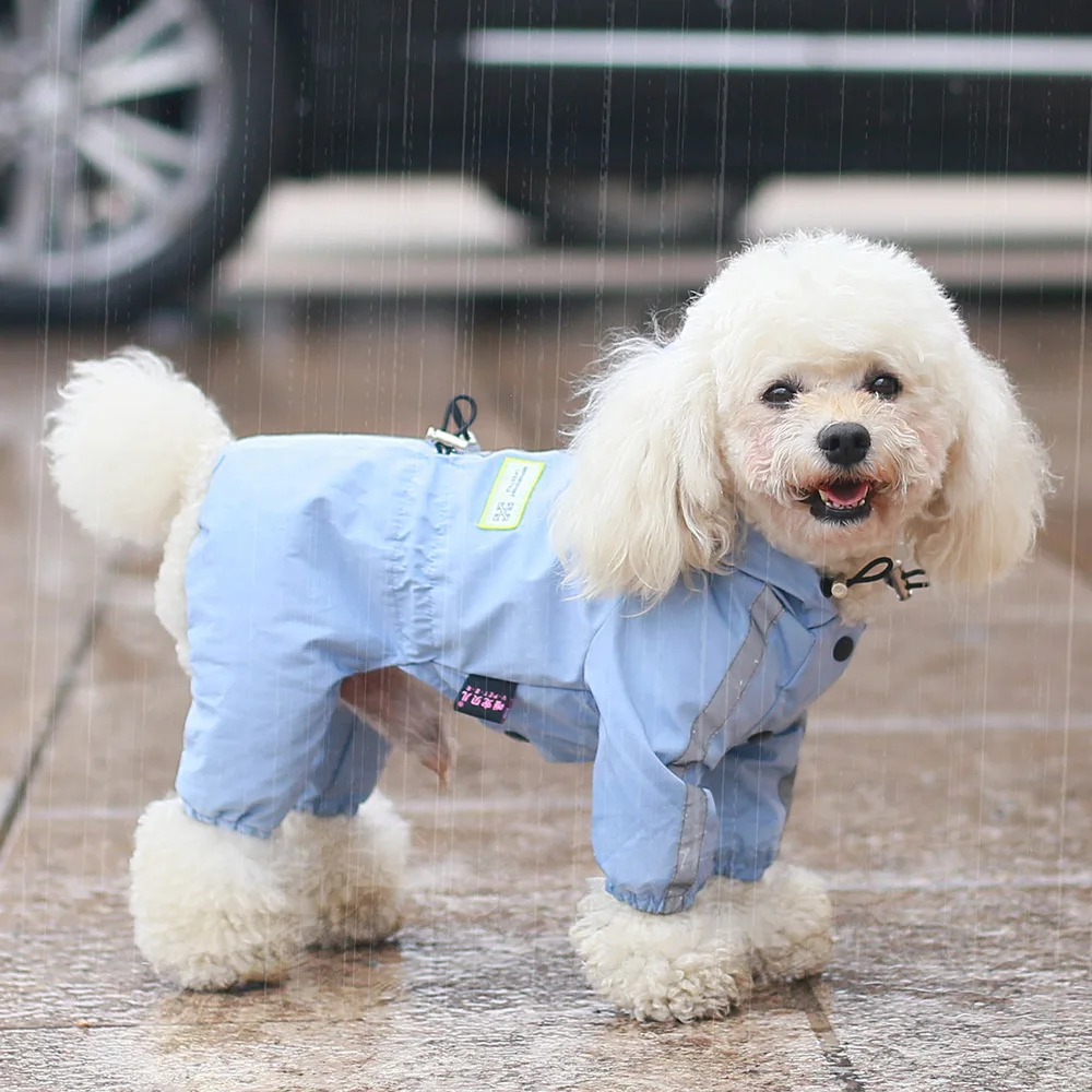 

Dog Raincoat Four Foot Waterproof Small And Medium-sized Dog Reflective Full Package Pet Raincoat Teddy Poncho