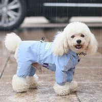 dog raincoat four foot waterproof small and medium sized dog reflective full package pet raincoat teddy poncho