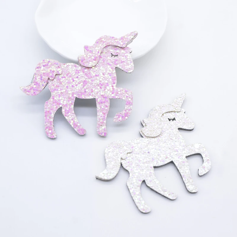 

10Pcs 60*55mm Padded Glitter Leather Unicorn Applique for DIY Clothes Hat Sticker Headwear Hair Clips Bow Accessories Patches