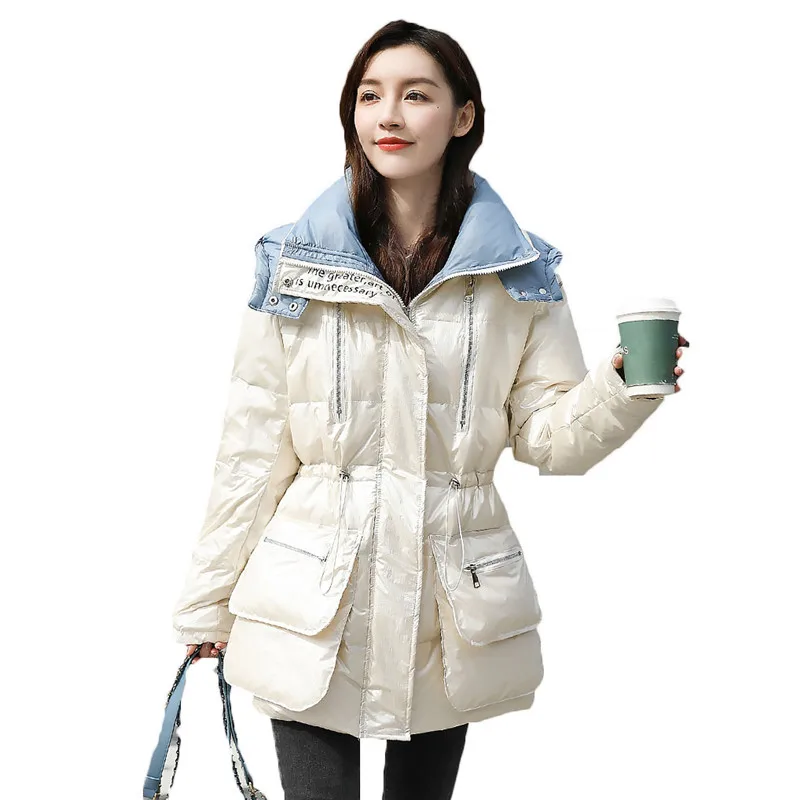 

Fashion Bright Face Down Jacket 2020 New Women's Winter Coats Large Size Loose White Duck Down Jackets Hooded Overcoats G616